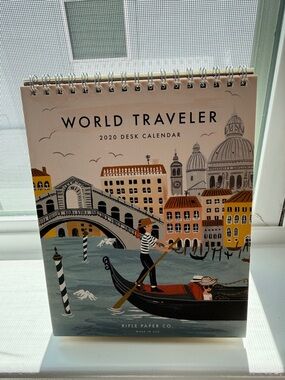 Rifle Paper Co. World Traveler Desk Calendar – Pink, Blue & Yellow Illustration